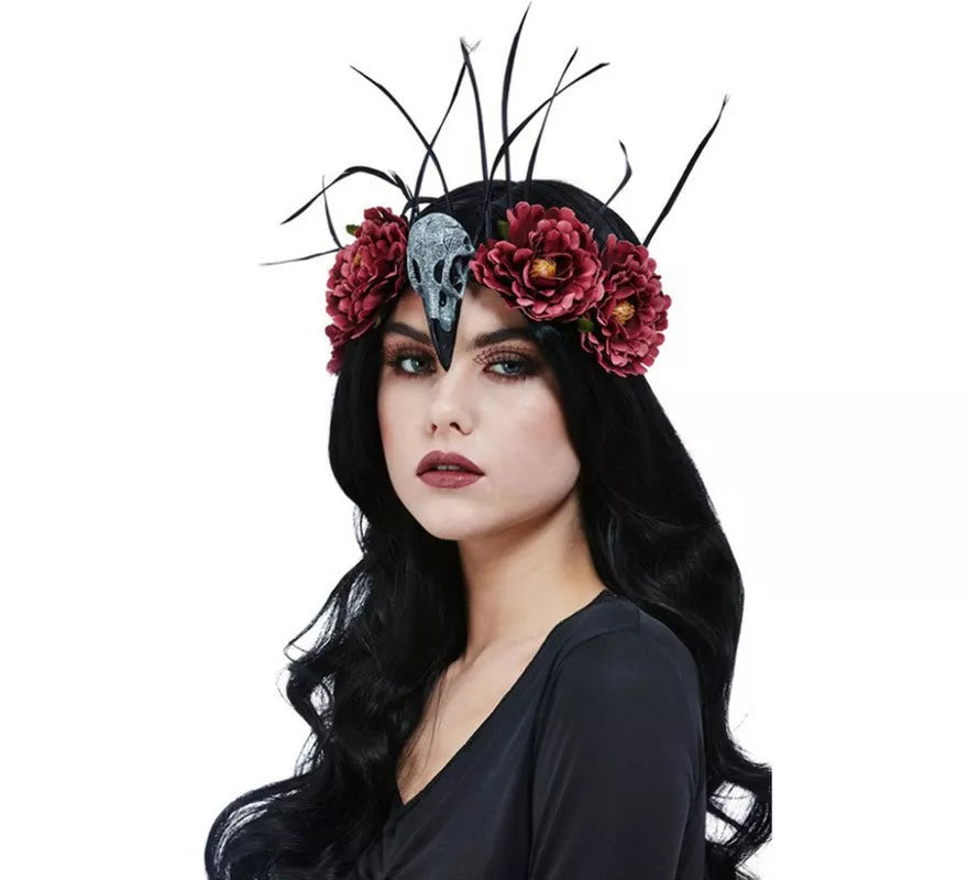 Translation missing: fr.Diadema de Calavera y Pluma de pájaro con flores