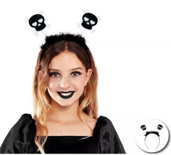 Bandeau tête de mort noir avec plumes enfant