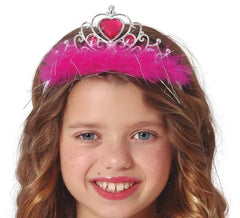 Bandeau coeur rouge et argent avec plume enfant fuchsia