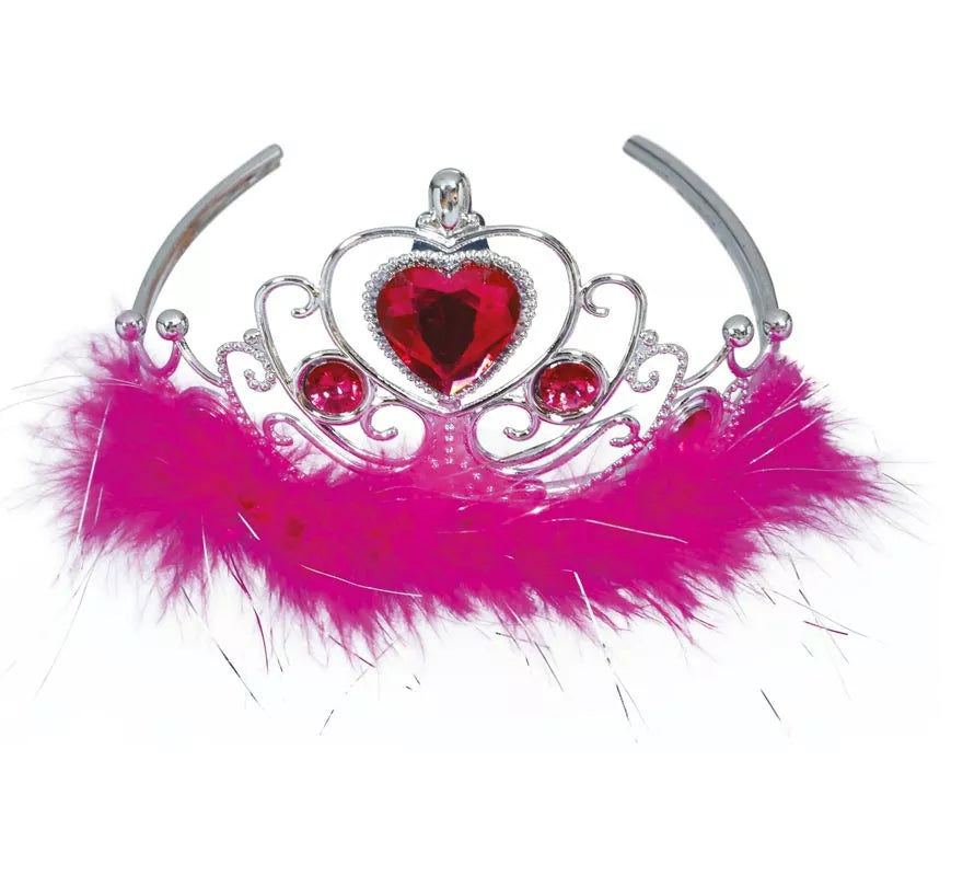 Translation missing: fr.Diadema de Corazón rojo y plateada Pluma fucsia infantil