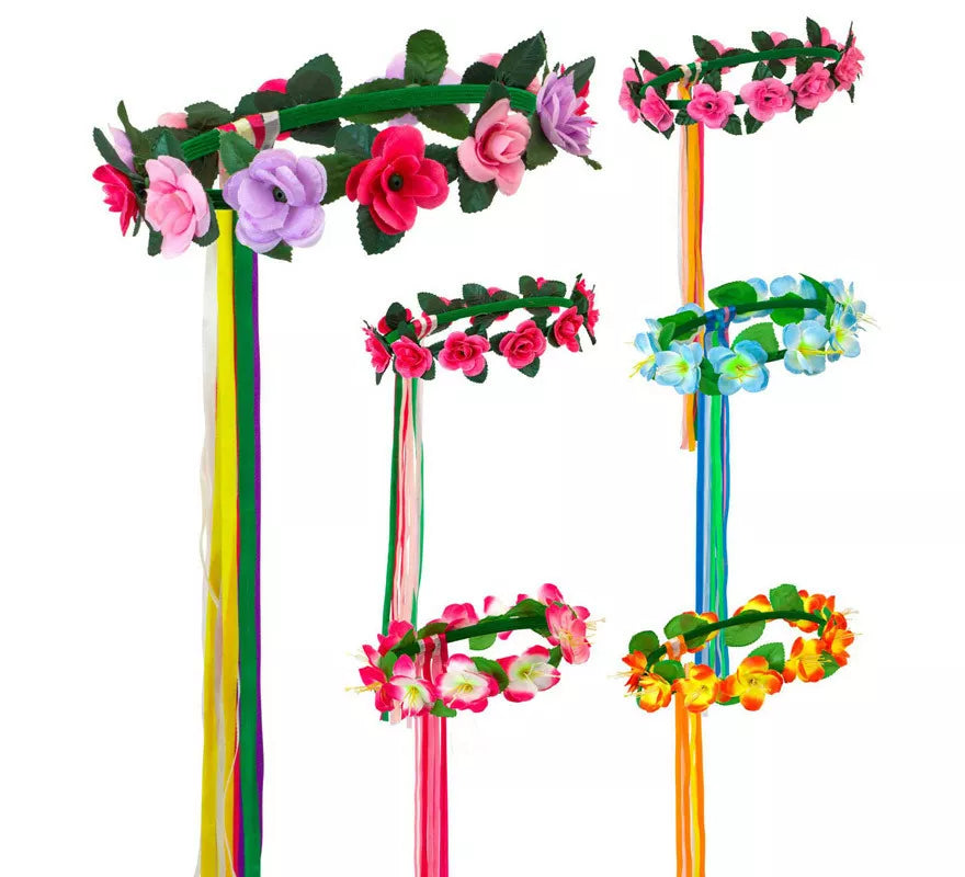 Translation missing: fr.Diadema de Flores con Cintas Multicolor en 6 modelos surtidos