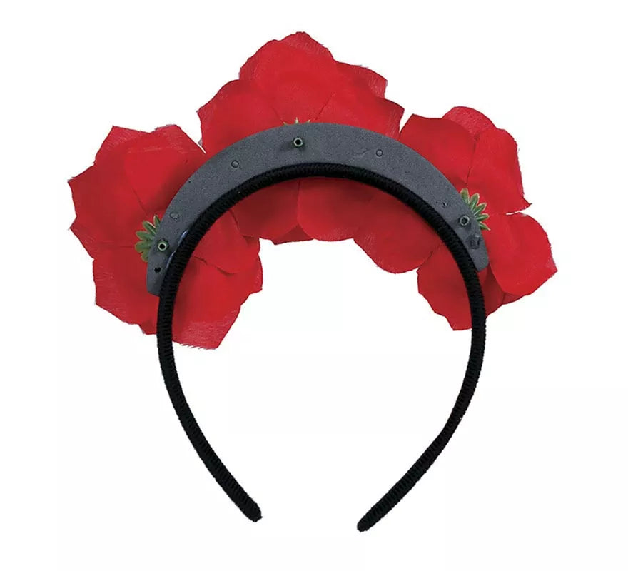 Diadema de Flores rojas con Calaveras