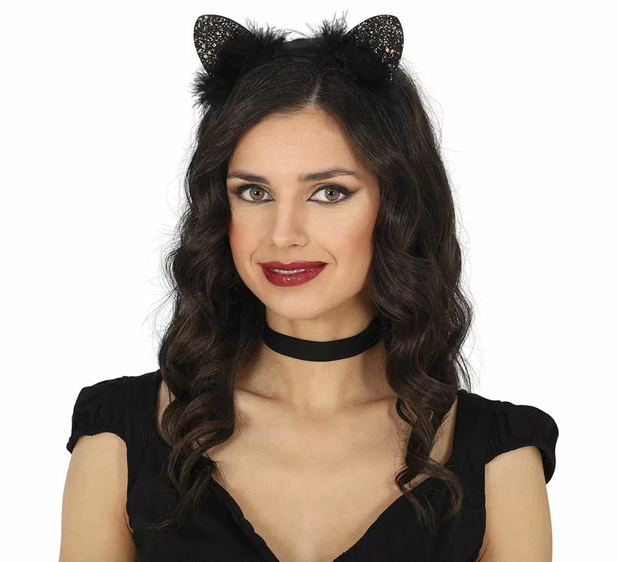 Translation missing: fr.Diadema de Gatita con plumas negras adulto