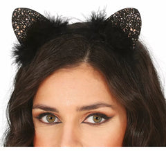 Bandeau chaton avec plumes noires pour adulte