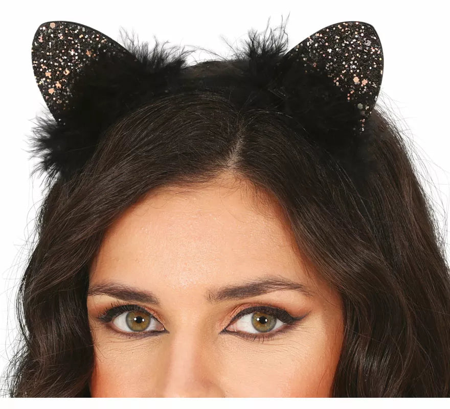 Translation missing: fr.Diadema de Gatita con plumas negras adulto