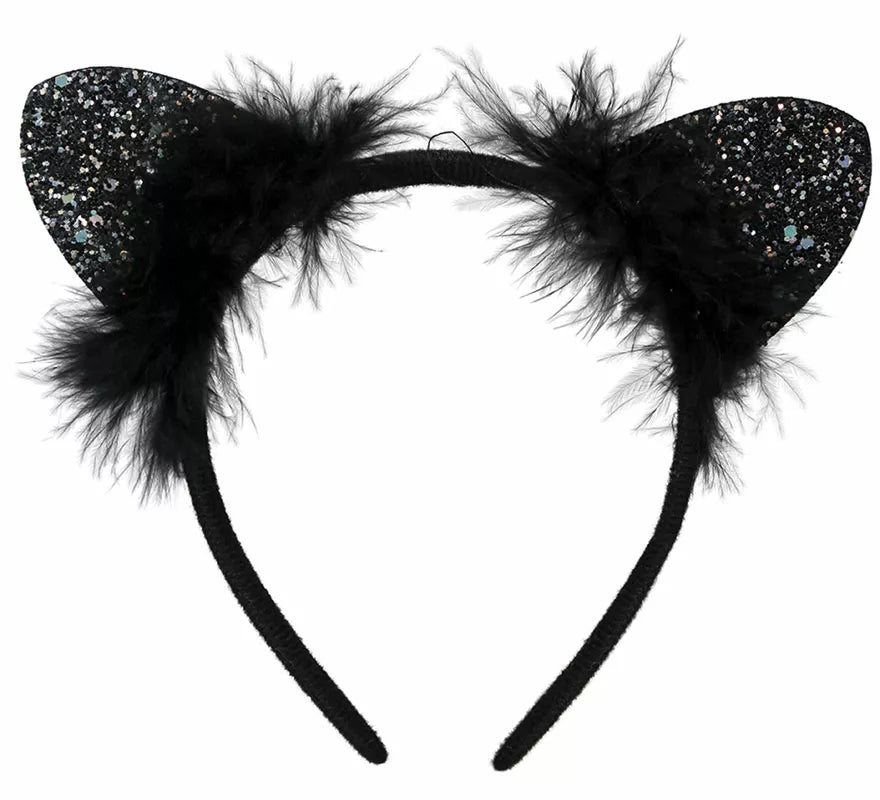 Translation missing: fr.Diadema de Gatita con plumas negras adulto