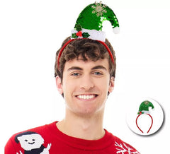 Bandeau bonnet de Noël à paillettes vertes
