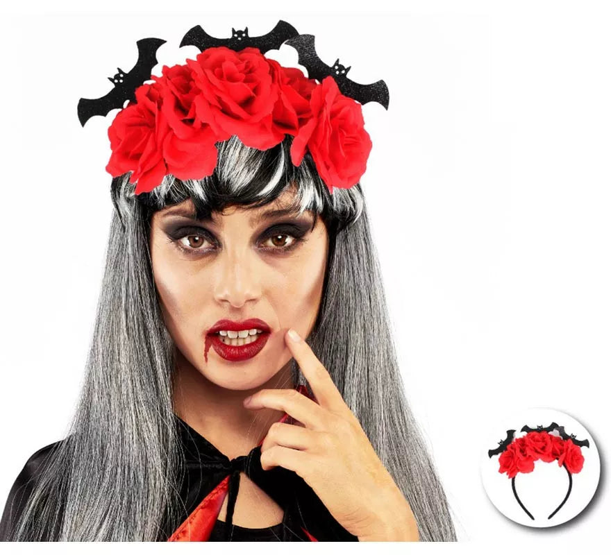 Translation missing: fr.Diadema de Murciélagos con rosas rojas