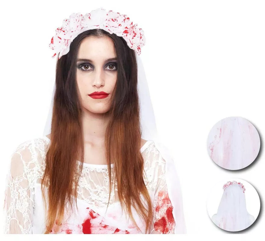 Translation missing: fr.Diadema de Novia muestra con velo y sangre falsa de 90 cm