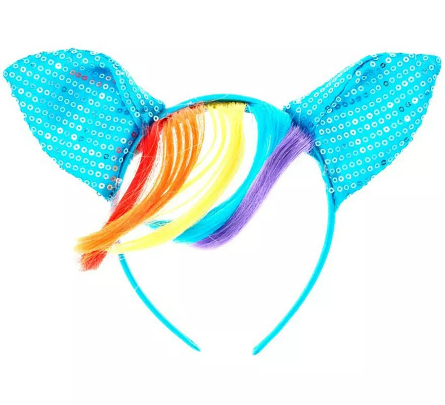 Translation missing: fr.Diadema de Pony azul con lentejuelas y pelo Arcoíris