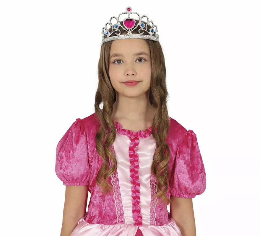 Translation missing: fr.Diadema de Princesa plateada con corazón rosa