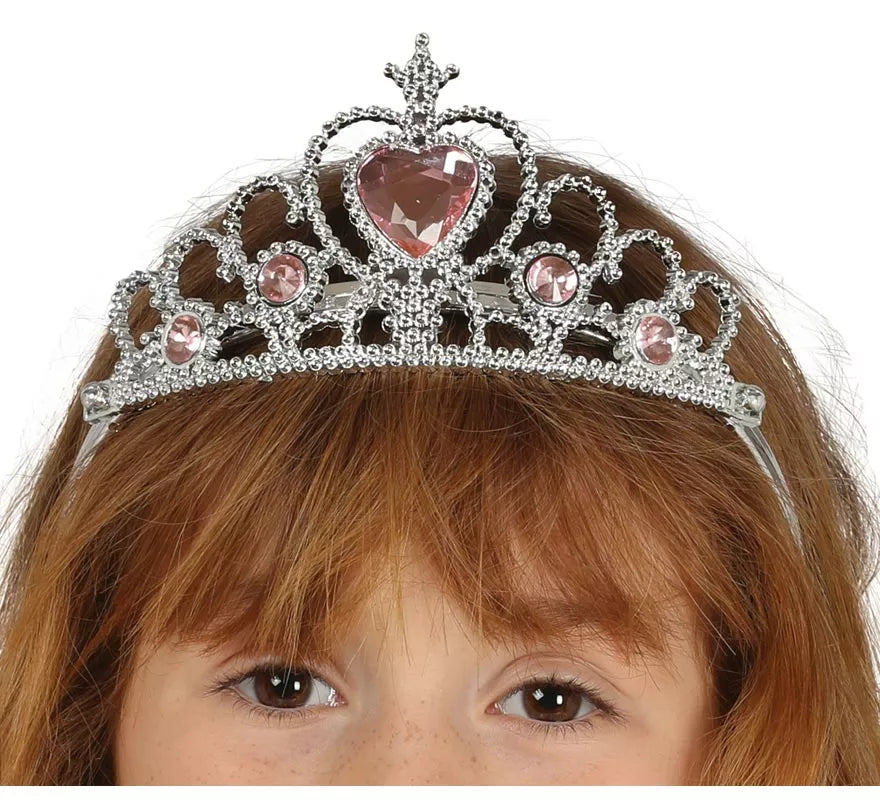 Diadema de Princesa Plateada con corazones