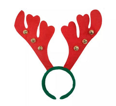 Bandeau renne rouge et vert avec boules dorées