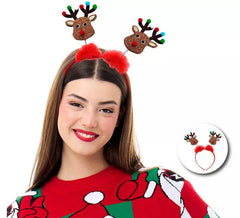Bandeau de renne scintillant avec pompons rouges