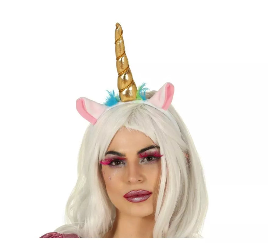 Diadema de Unicornio con Cuerno y Orejas Dorada