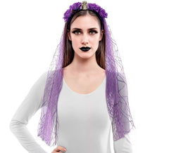 Bandeau fleuri avec voile violet