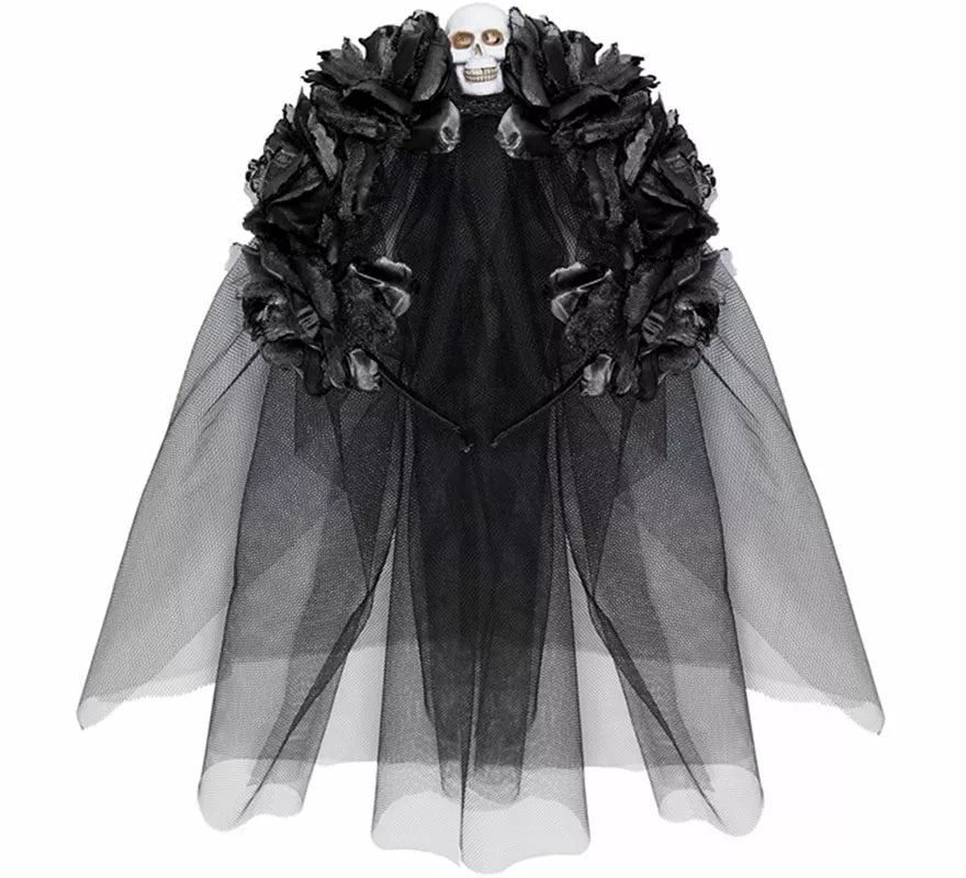 Translation missing: fr.Diadema Gótica con 6 Rosas negras con Calavera y Velo