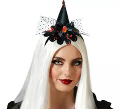 Mini bandeau chapeau de sorcière noir avec tissu