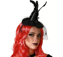 Mini bandeau chapeau de sorcière en plumes noires