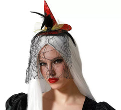 Mini bandeau chapeau de sorcière rouge