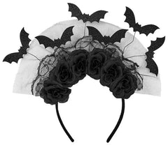 Bandeau à motifs de chauves-souris et de roses noires