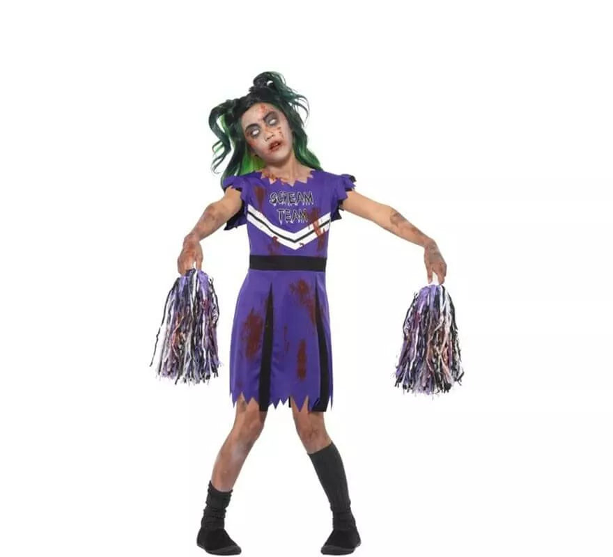 Translation missing: es.Disfraz Animadora Morada Zombie para niña