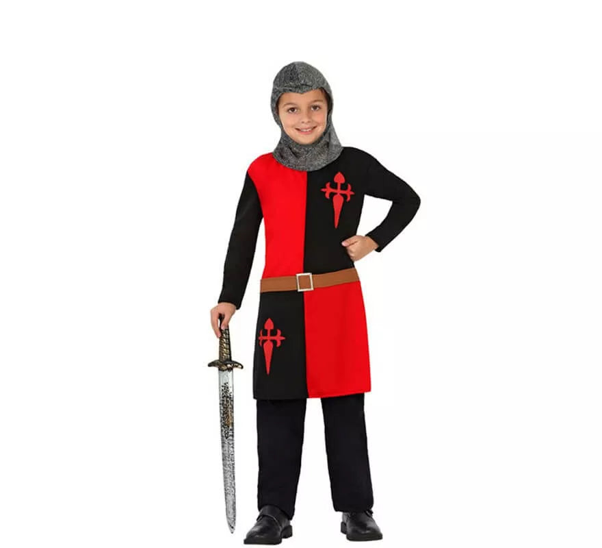 Translation missing: es.Disfraz Caballero Medieval rojo y negro de niños