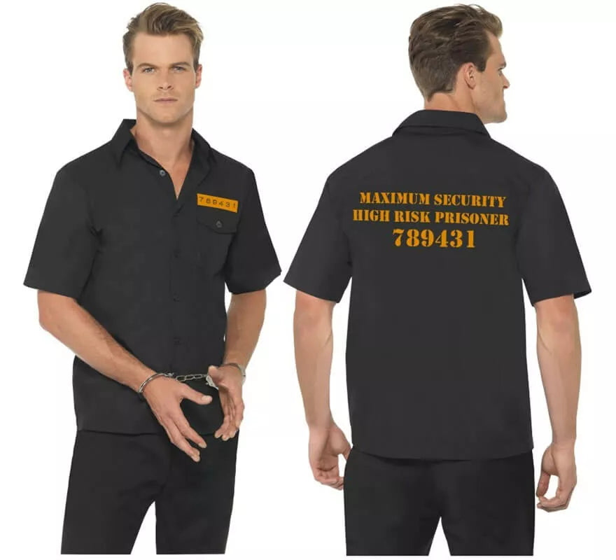 Translation missing: fr.Disfraz Camisa Negra de Presidiario para Hombre