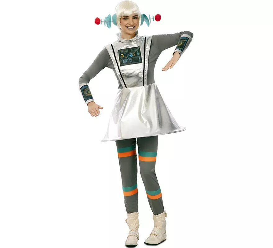 Disfraz de Agente Espacial gris con muñequeras para mujer