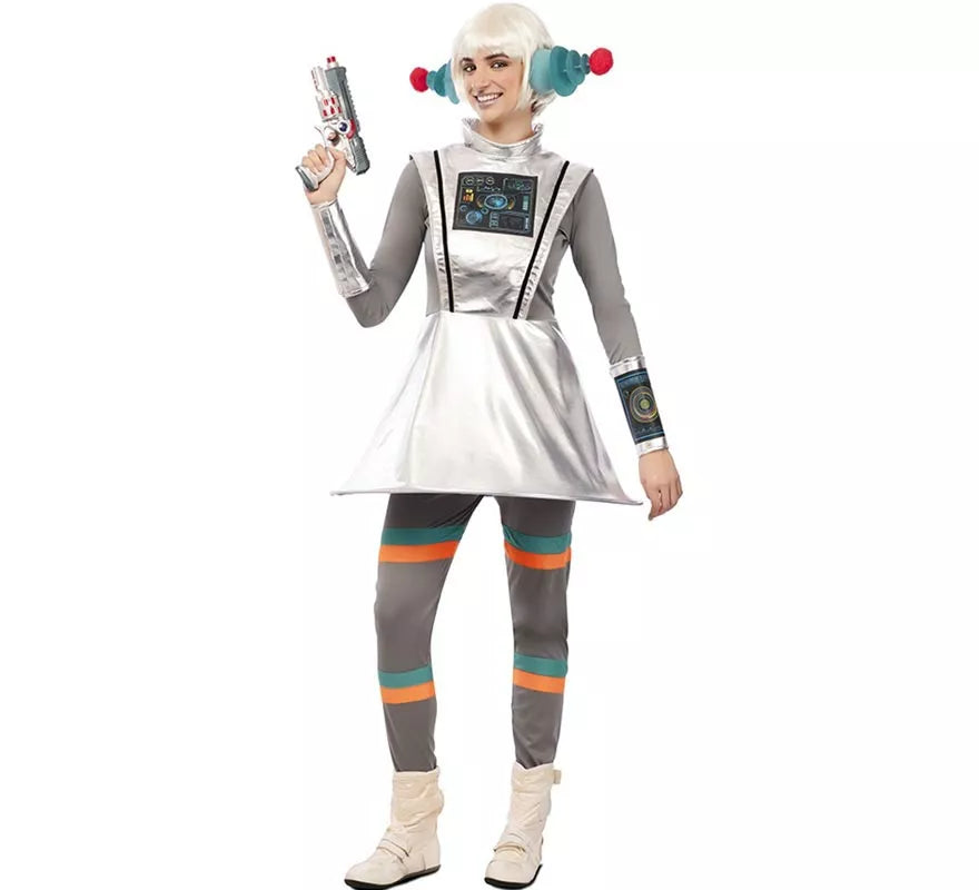 Translation missing: fr.Disfraz de Agente Espacial gris con muñequeras para mujer