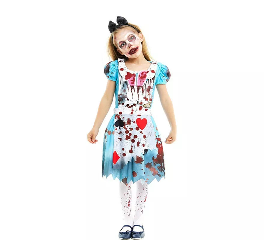 Translation missing: fr.Disfraz de Alicia Zombie vestido azul clásico para niña y adolescente
