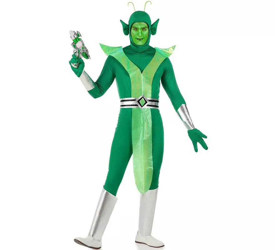 Translation missing: fr.Disfraz de Alien verde y plateado para hombre
