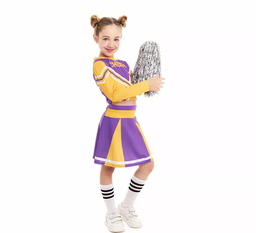 Disfraz de Animadora Cheerleader morado para niña