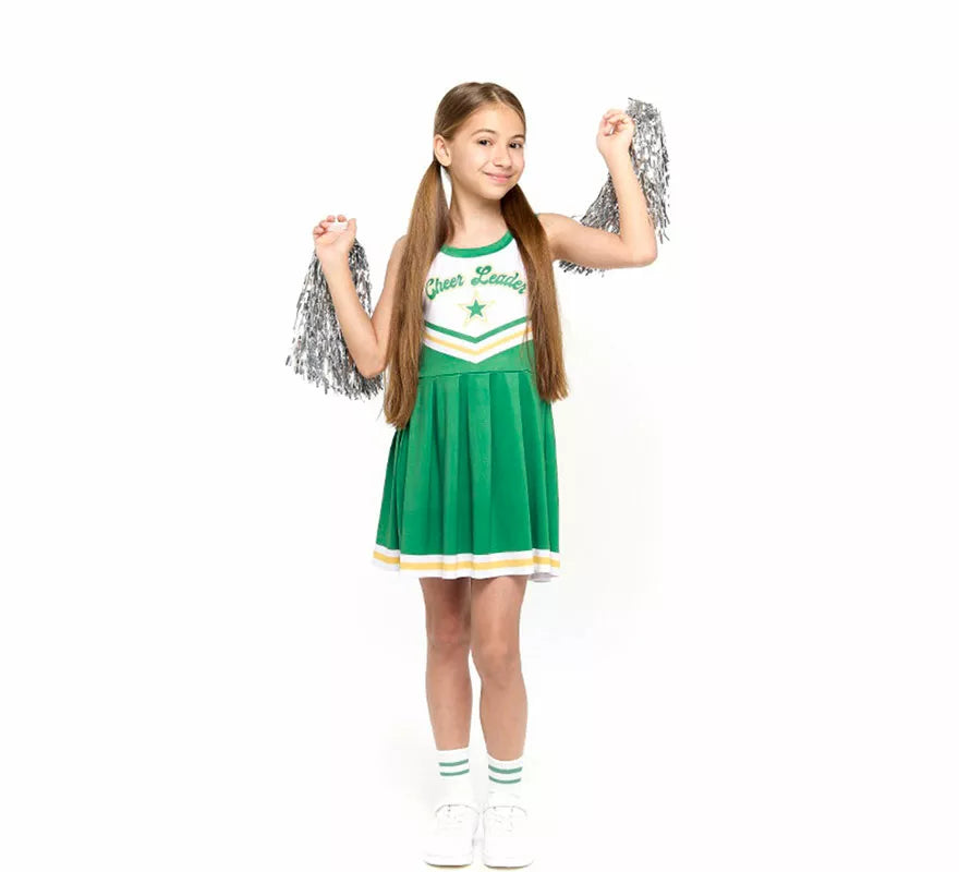 Translation missing: fr.Disfraz de Animadora Cheerleader verde para niña