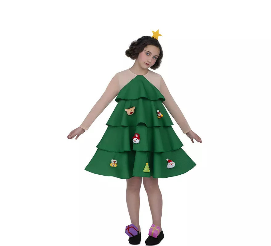 Translation missing: fr.Disfraz de Arbolito de Navidad Adornado Deluxe para niña