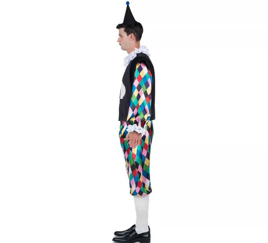 Disfraz de Arlequín negro y multicolor para hombre