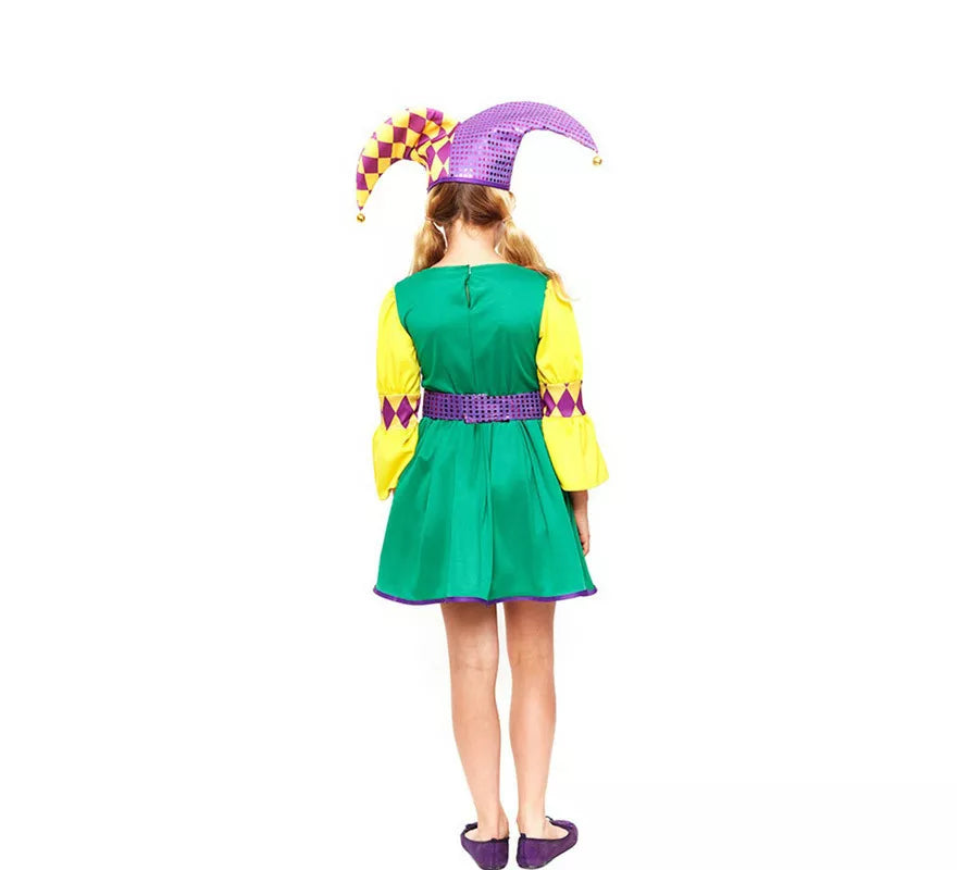Translation missing: fr.Disfraz de Arlequín púrpura y verde a cuadros para niña