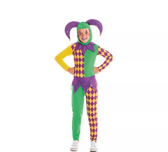 Déguisement Arlequin à carreaux violet et vert garçon