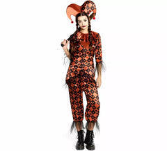 Costume d'Arlequin malveillant orange pour femme