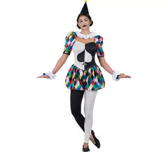Déguisement Arlequina noir et multicolore femme