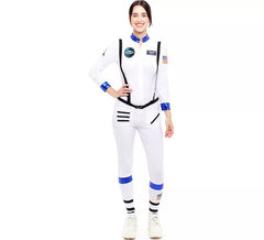 Déguisement d'astronaute blanche avec badge femme