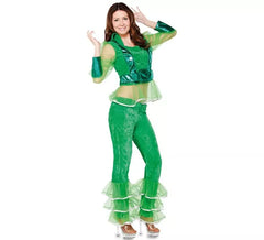 Déguisement de Rumba ou Danseuse Disco Vert pour femme