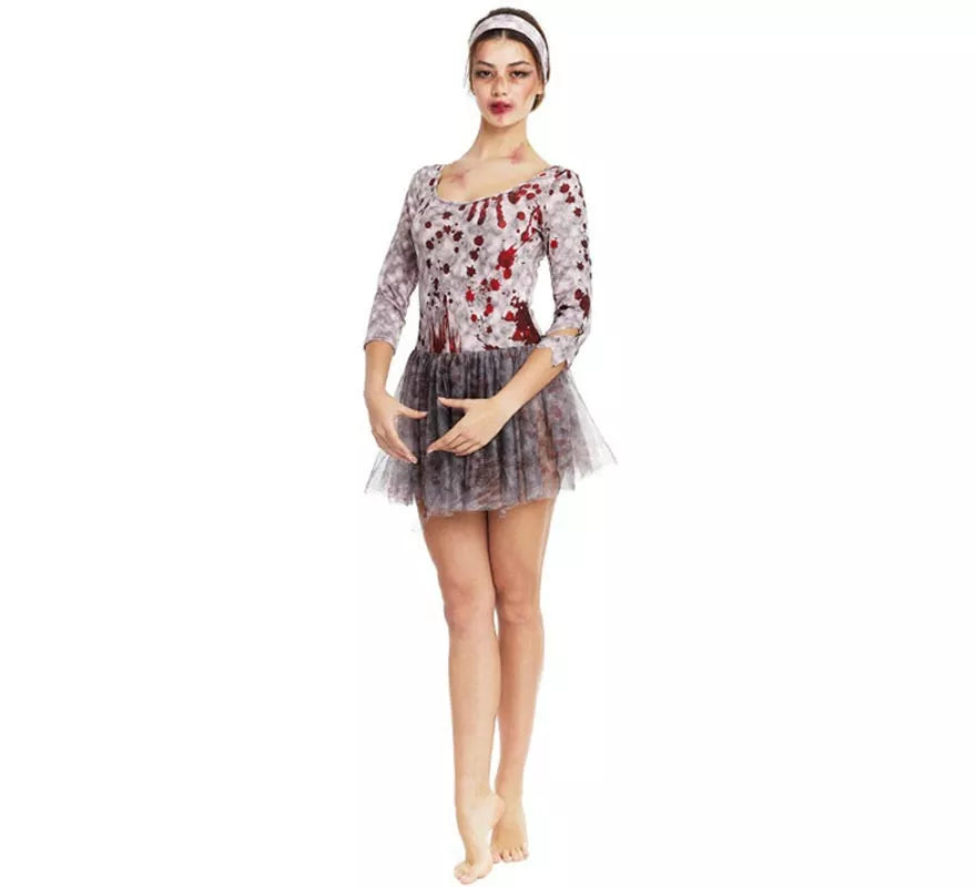 Translation missing: fr.Disfraz de Bailarina Zombie gris con tocado para mujer