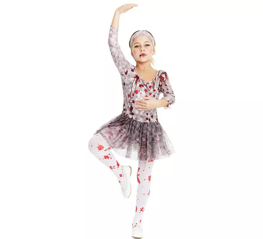 Translation missing: fr.Disfraz de Bailarina Zombie gris con tocado para niña y adolescente