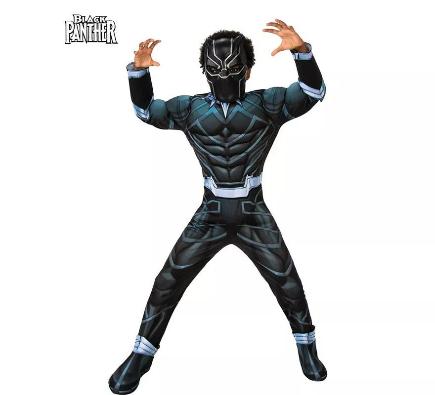 Translation missing: fr.Disfraz de Black Panther musculoso con máscara deluxe para niño