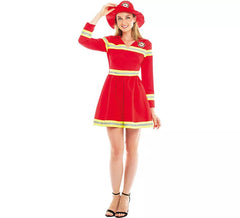 Déguisement pompier rouge et jaune femme