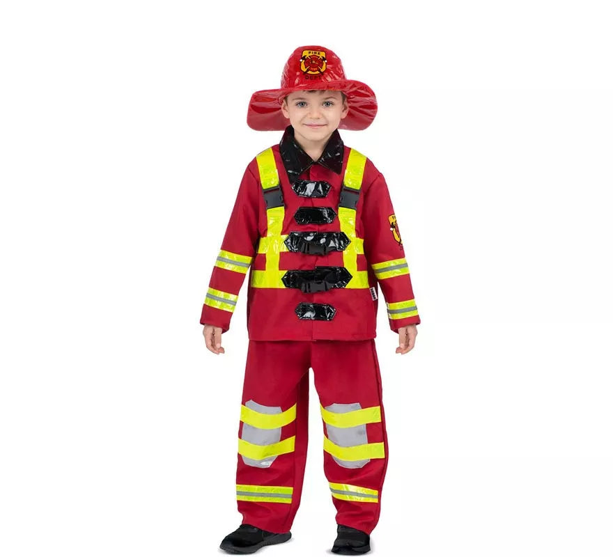 Translation missing: fr.Disfraz de Bombero rojo y amarillo con casco para niños