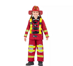 Déguisement de pompier rouge et jaune avec casque pour enfant