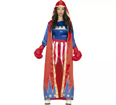 Boxer Costume bleu et rouge femmes