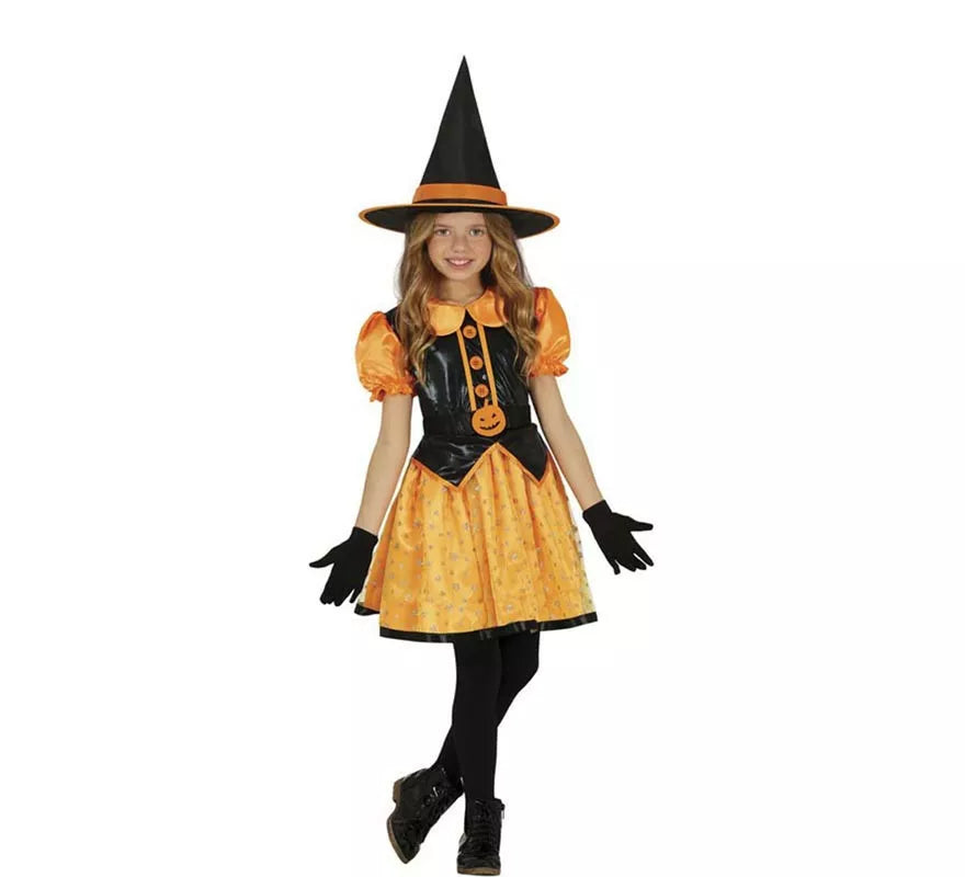 Translation missing: fr.Disfraz de Bruja Brillante naranja para niña